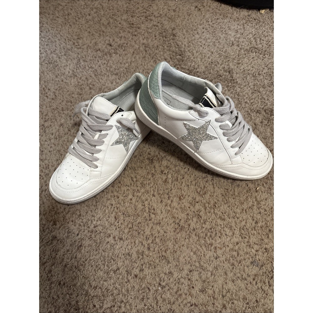 Shu Shop Paz Mint Snake Sneakers Shoes Star Glitter 7.5 Women's White
